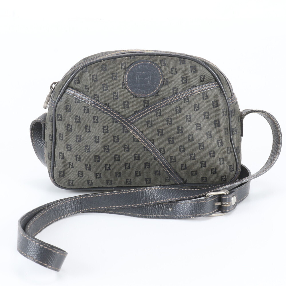 Fendi Zucchino FF Logo Leather Canvas Shoulder Bag for Women